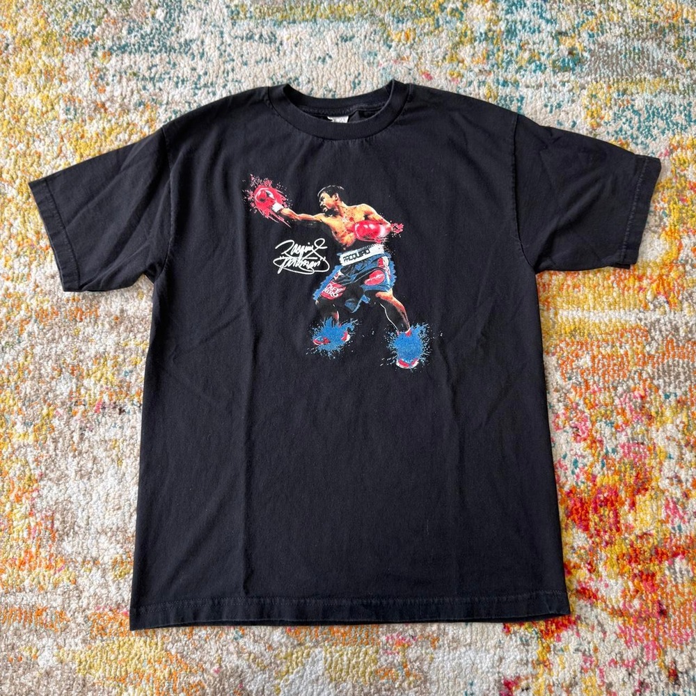 Manny Pacquiao Graphic T-Shirt Men M Black Boxing Sun and 3 Stars Fighter Tee